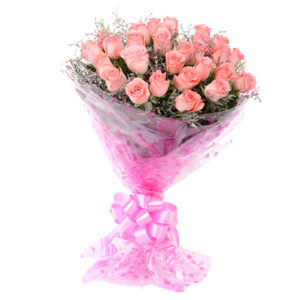 Hand Bunch Of 24 Pink Roses with fillers