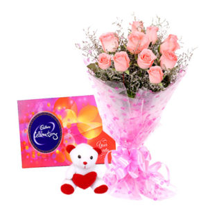 pink roses with Teddy Bear, Cadbury's Celebration